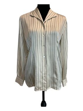 Talbots Women’s Ivory Cream Satin Pinstripe Button-Up Blouse Sz 6